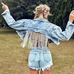 Crop Jean jacket with rhinestone